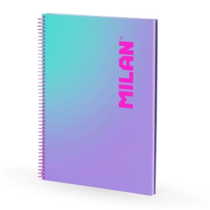 cahier a4, reliure spirale, couverture rigide, 90 feuilles quadrillées, bande colorée, lilas