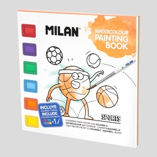 livre de coloriage, avec aquarelles et pinceau, sports