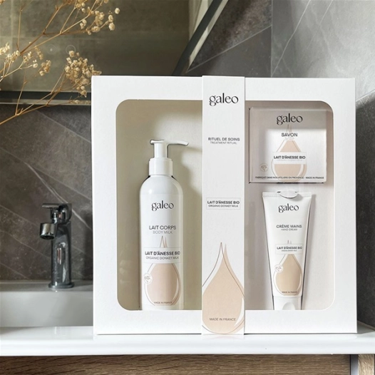 coffrets trio soin du corps - lait d'ã‚nesse biologique - galeo concept