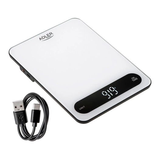 balance de cuisine avec batterie rechargeable ad3177, maximum 10 kg, blanche