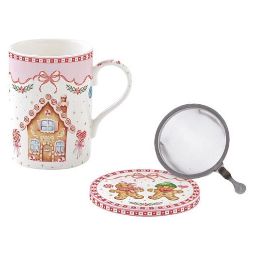 coffret tisaniere en porcelaine avec filtre inox sweet christmas - pozzi milano spa