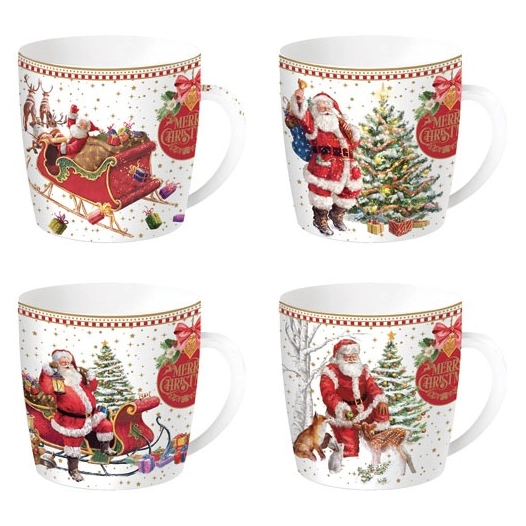 mugs en porcelaine fine - boite metal / 4 designs christmas memories - pozzi milano spa