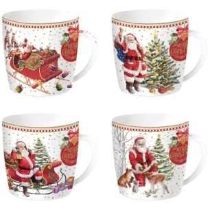 mugs en porcelaine fine - boite metal / 4 designs christmas memories - pozzi milano spa