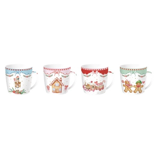 mugs en porcelaine fine - boite metal / 4 designs sweet christmas - pozzi milano spa