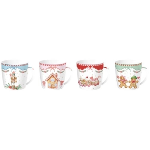 mugs en porcelaine fine - boite metal / 4 designs sweet christmas - pozzi milano spa