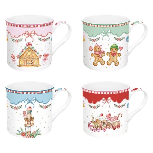 coffret 4 mugs 30cl en porcelaine fine sweet christmas - pozzi milano spa