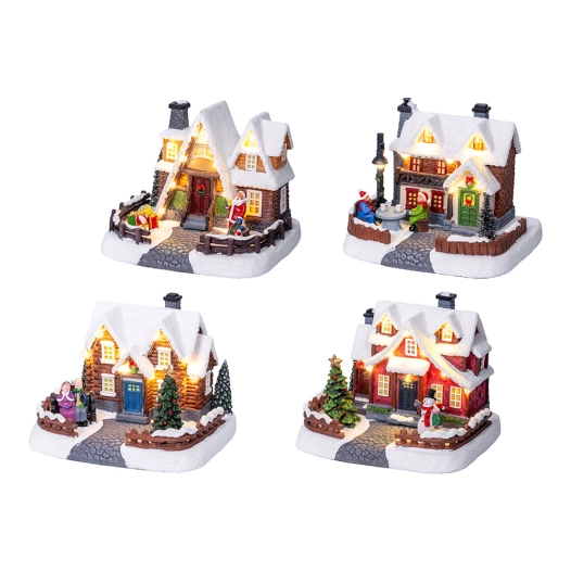 maisonnette de noël led lumière chaude fixe, 18 x 14 x 16 cm