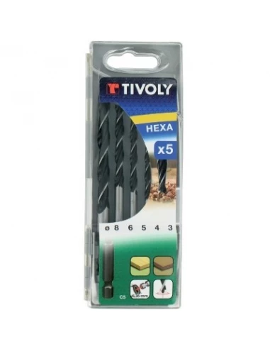 Coffret forets bois hexagonaux 5 forets 3 à 8