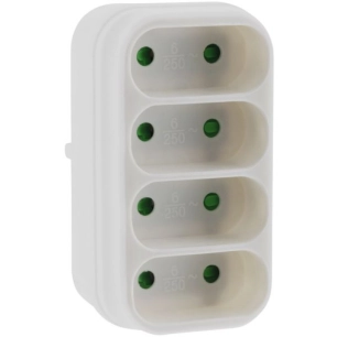 Quadriplite Blanc 6A Multi-prise 4 voies murale - hbf