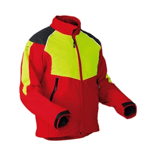 veste forestière robuste avec protection anti-coupure classe 1 sur toute la face avant, bras et col compris. conçue pour les tra