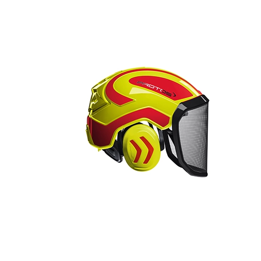 casque de protection forestier intégré pour travaux exigeants. la visière et la protection auditive sont intégrées à la coque. m