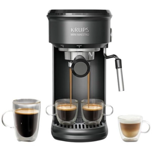 expresso mini maestro - 20 bars - rã©servoir 0,6 l - ã©cran tactile - buse vapeur - 12 cm - noir - gpe seb france - krups