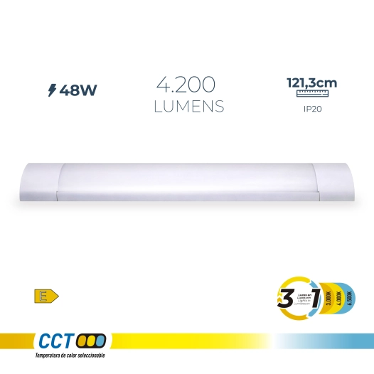 réglette led 48 w, 3cct 4200 lm, 121,3 x 12 x 3,1 cm