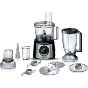 robot multifonction - 800 w - 2 vitesses + turbo - bol 2,3 l - blender 1,25 l - mini-hachoir - noir/inox brossã© - bsh - bosch p