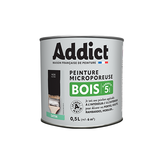 Peinture Bois Noire Addict 0.5L Finition mate et protection durable pour bois int/ext. - Addict
