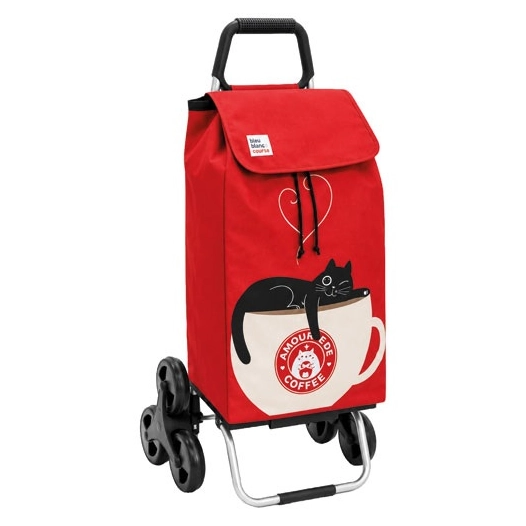 poussette 6 roues carlux rouge imprimã© chat - 55 l - sidebag sn