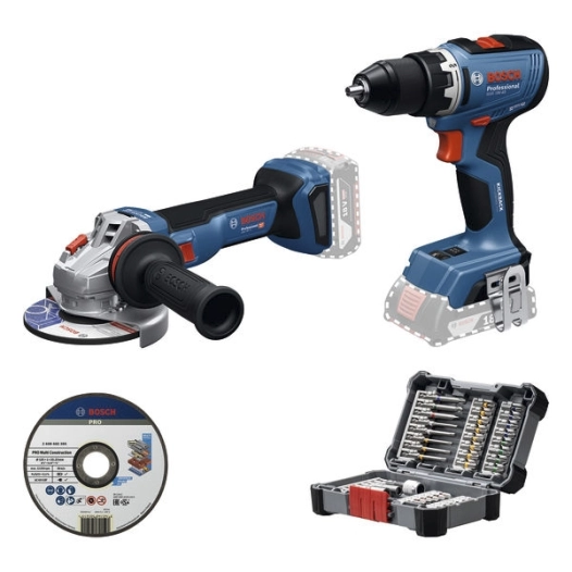 Kit 2 Outils 18V Bosch Pro 0615A50091 | GSB 18V-21 & GWS 18V-7 + Accessoires