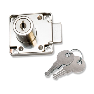 serrure pour armoire cm09, en zamak finition chromée polie, 22 mm, avec 2 clés, blister