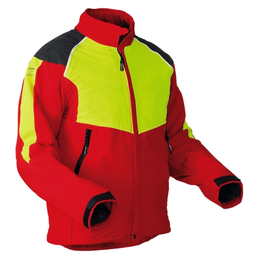 veste forestière robuste avec protection anti-coupure classe 1 sur toute la face avant, bras et col compris. conçue pour les tra