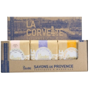 prã©sentoir savon douceur bio 100g 3 parfums x12 - compagnie du midi