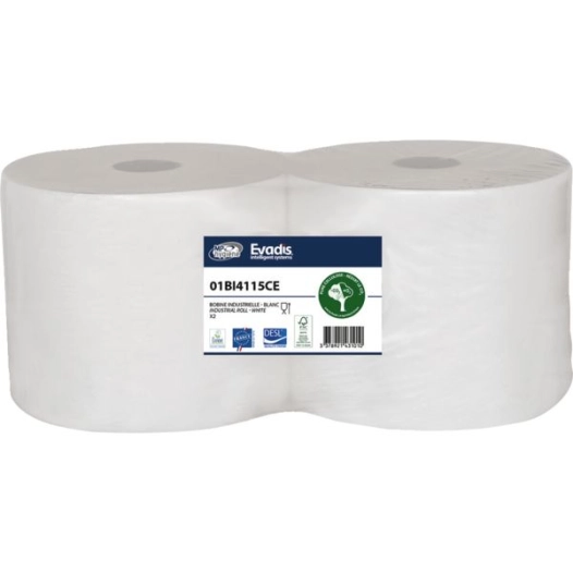 bobine ouate 1000 formats blanche 2 plis colles 23,1 x 23 cms - lot de 2 bobines