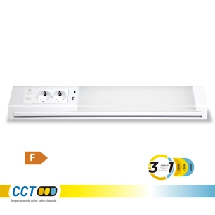 réglette led 5-10 w 3cct 425-850 lm avec prises et usb a-c, 518 x 80 x 85 mm