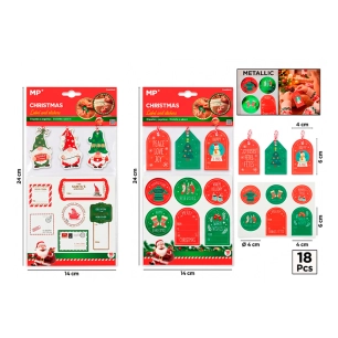 étiquettes et autocollants de noël, modèles variés, 18 pièces, blister