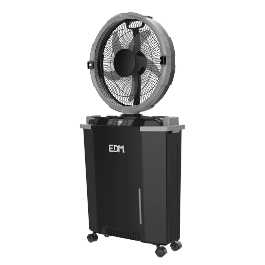 ventilateur brumisateur rechargeable led 34 w, avec télécommande et roues, pale ø34,6 cm