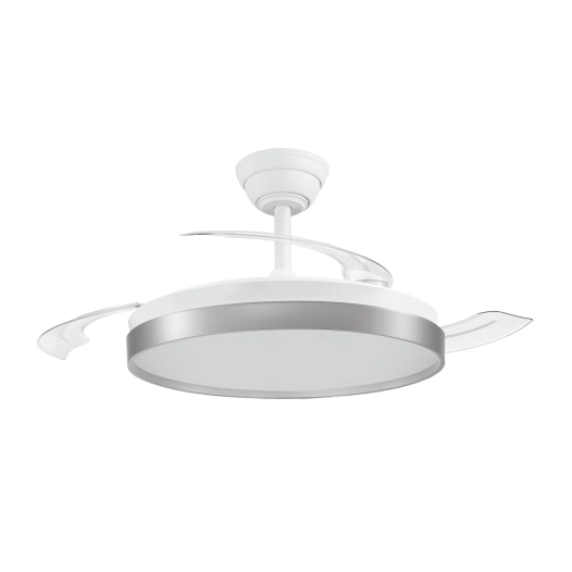 ventilateur de plafond avec pales rétractables 3cct, dc 30 w + 48 w, argenté, ø106 cm