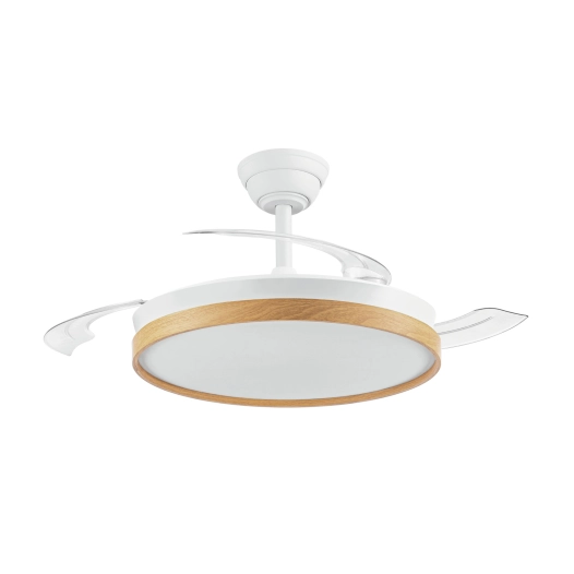 ventilateur de plafond avec pales rétractables 3cct, dc 30 w + 48 w, bois, ø106 cm