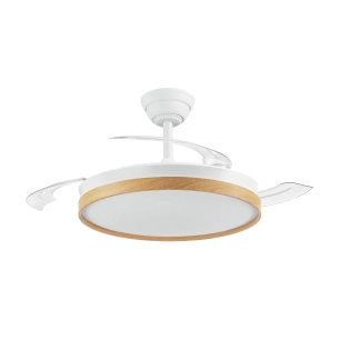 ventilateur de plafond avec pales rétractables 3cct, dc 30 w + 48 w, bois, ø106 cm