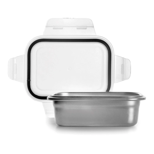 boîte alimentaire rectangulaire en acier inoxydable avec couvercle hermétique en plastique; 1600 ml
