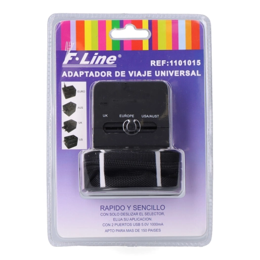 adaptateur de voyage universel 2 usb ; 3 broches ue, royaume-uni, états-unis/australie, noir, 45 x 55 x 60 mm