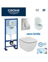 Pack wc grohe - cuvette sans bride tesi ideal standard - plaque grise