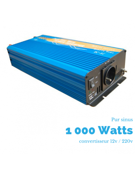 Convertisseur avec fonction chargeur de batterie pur sinus 1000 watts 12v-230 v